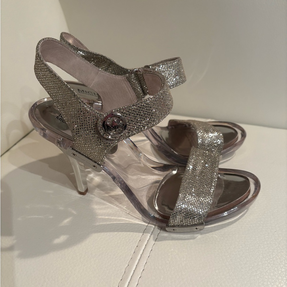 Michael Kors Silver Glamorous Heels with Clear Heel